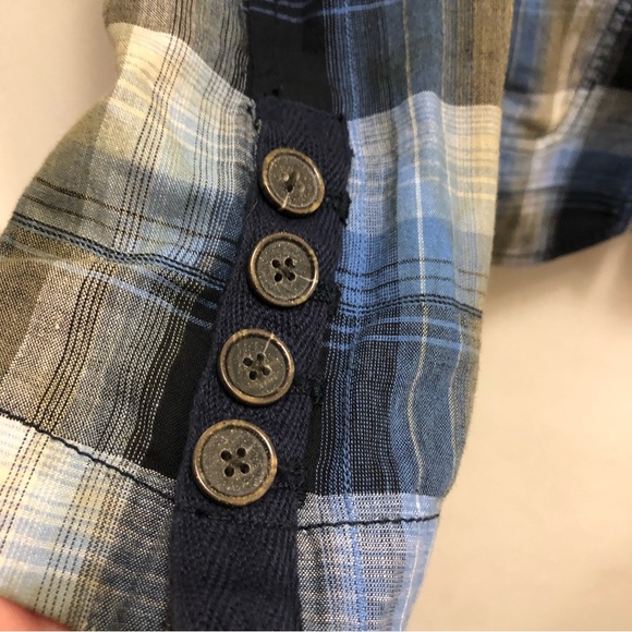 FREE PEOPLE Size 2 Plaid 1 Button Lightweight Weight Cotton Ruffled Blazer - Picture 6 of 11